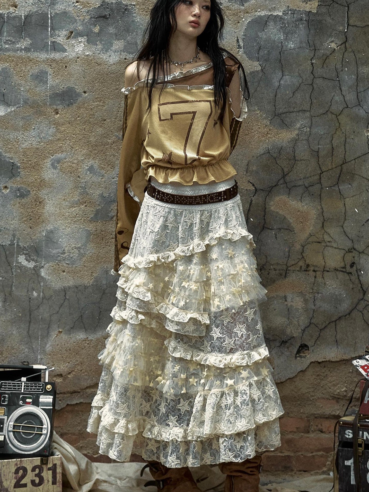 Vintage Lace High Waist Romantic Tiered Tulle Dress