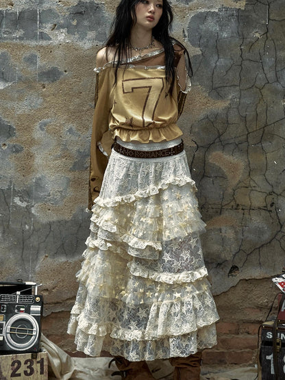 Vintage Lace High Waist Romantic Tiered Tulle Dress
