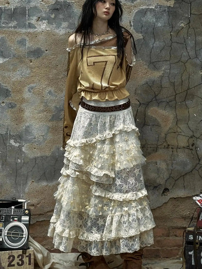 Vintage Lace High Waist Romantic Tiered Tulle Dress