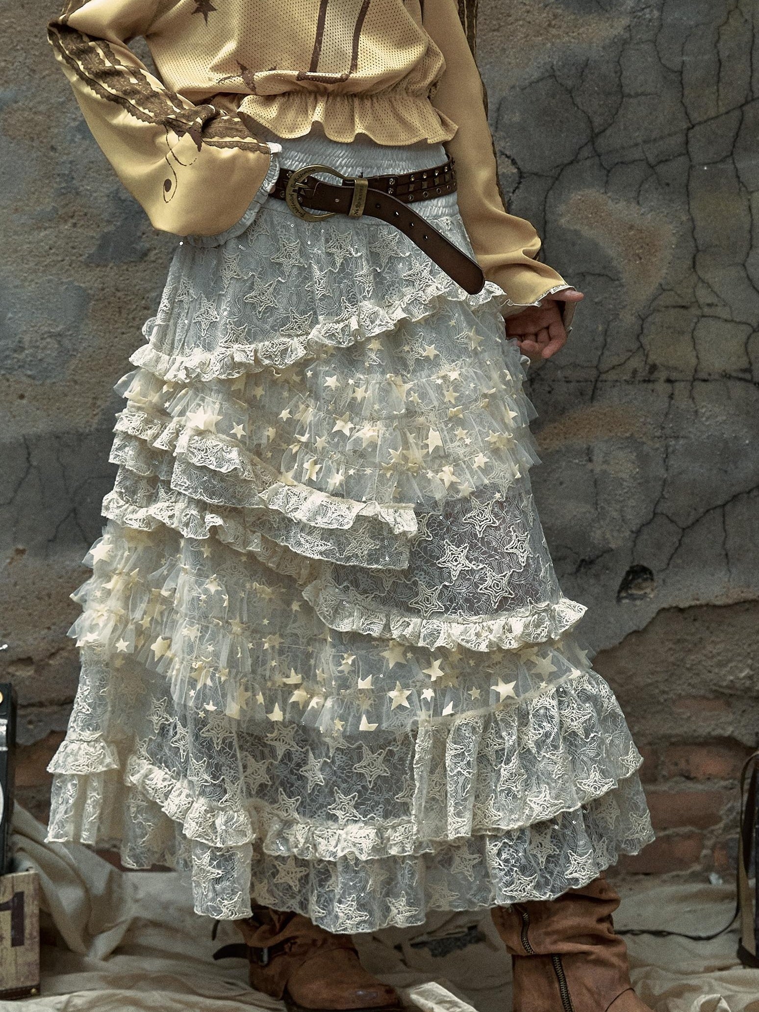 Vintage Lace High Waist Romantic Tiered Tulle Dress