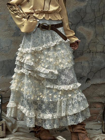 Vintage Lace High Waist Romantic Tiered Tulle Dress