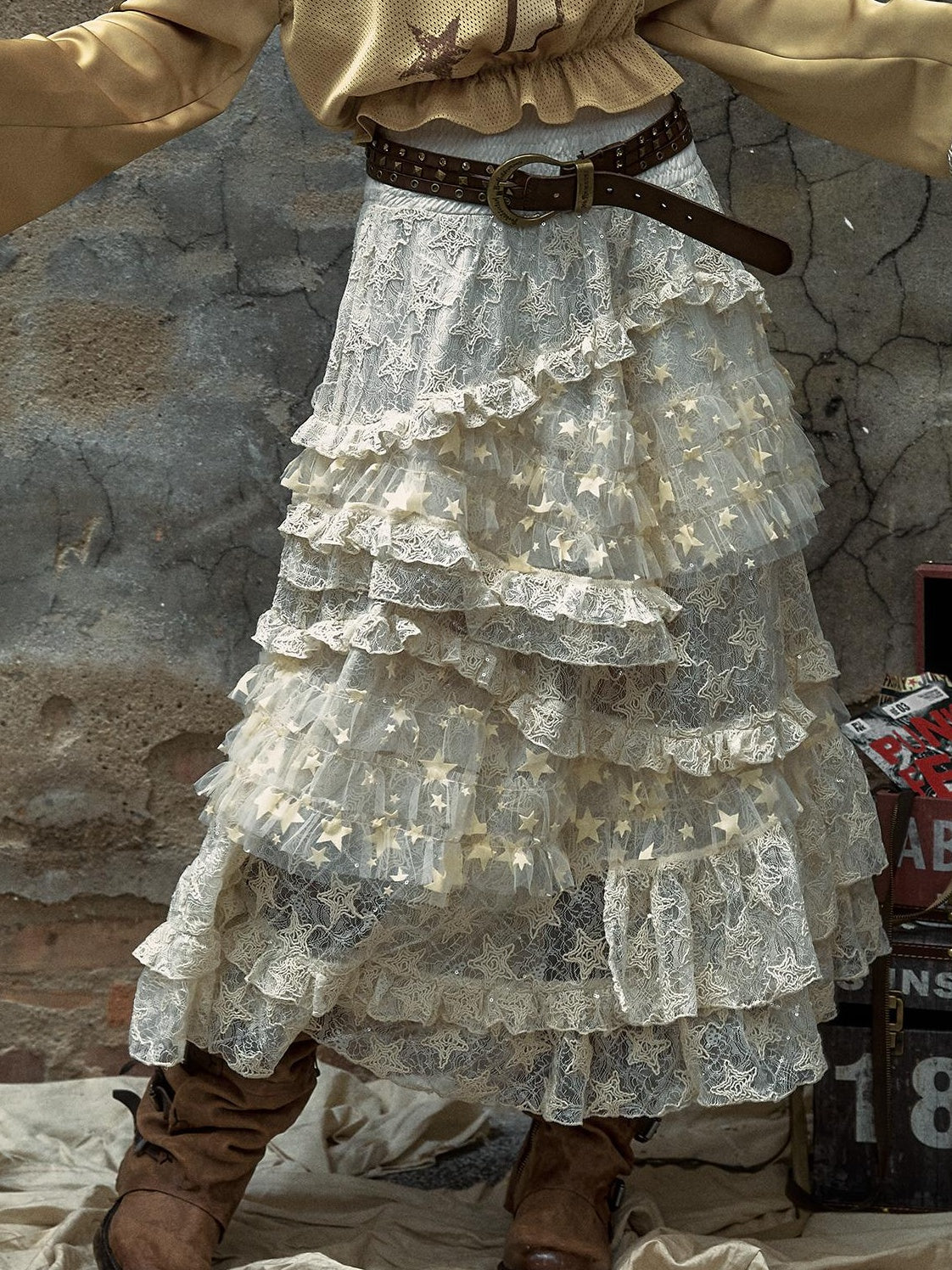 Vintage Lace High Waist Romantic Tiered Tulle Dress