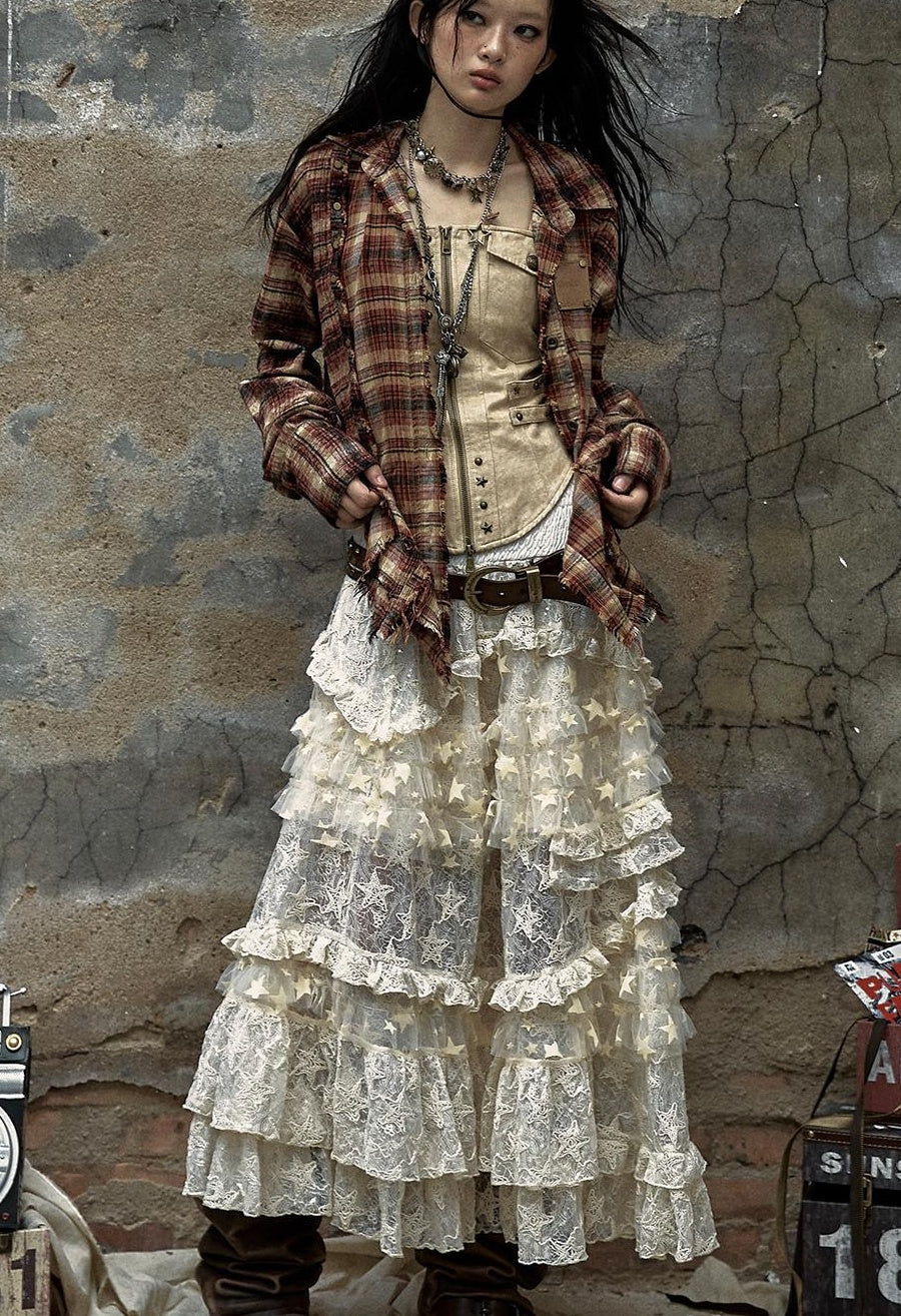 Vintage Lace High Waist Romantic Tiered Tulle Dress