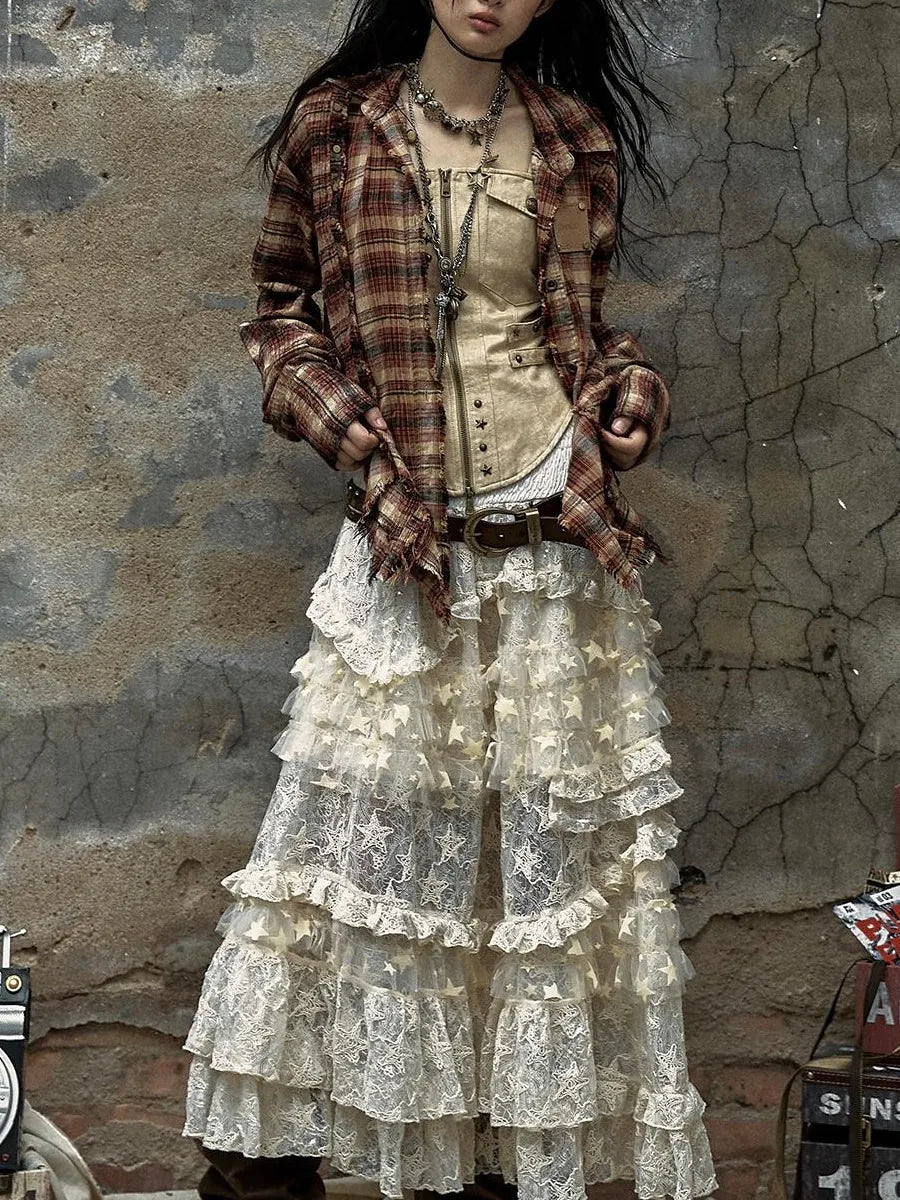 Vintage Lace High Waist Romantic Tiered Tulle Dress