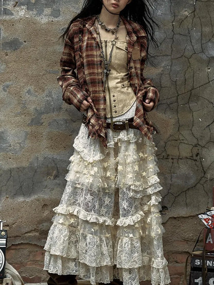 Vintage Lace High Waist Romantic Tiered Tulle Dress