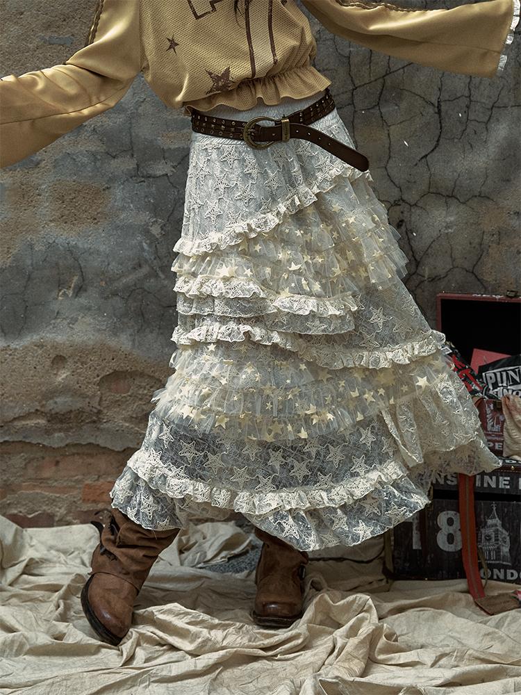 Vintage Lace High Waist Romantic Tiered Tulle Dress