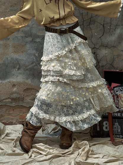 Vintage Lace High Waist Romantic Tiered Tulle Dress