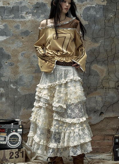 Vintage Lace High Waist Romantic Tiered Tulle Dress