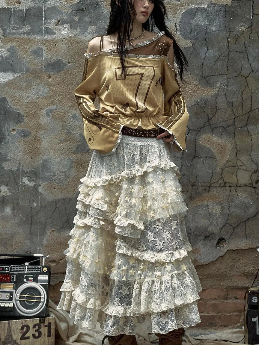Vintage Lace High Waist Romantic Tiered Tulle Dress