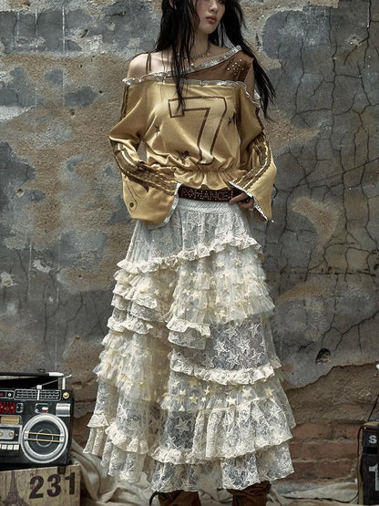 Vintage Lace High Waist Romantic Tiered Tulle Dress