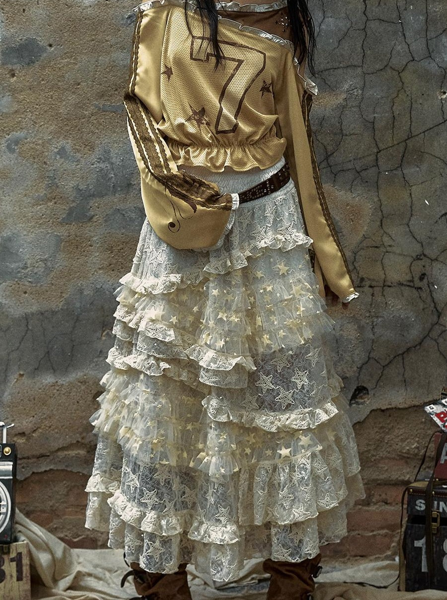 Vintage Lace High Waist Romantic Tiered Tulle Dress