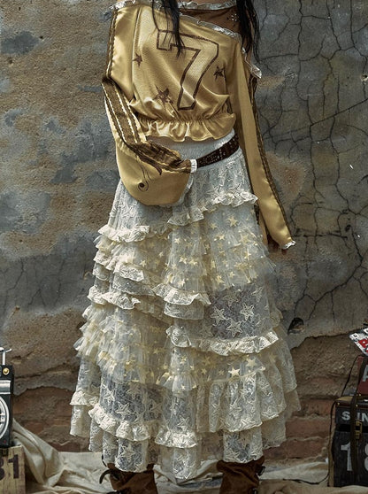 Vintage Lace High Waist Romantic Tiered Tulle Dress