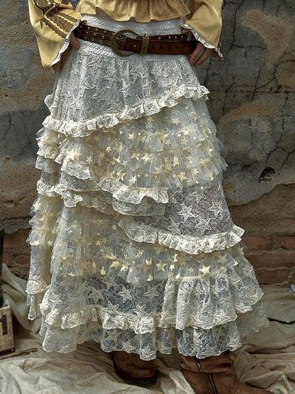 Vintage Lace High Waist Romantic Tiered Tulle Dress