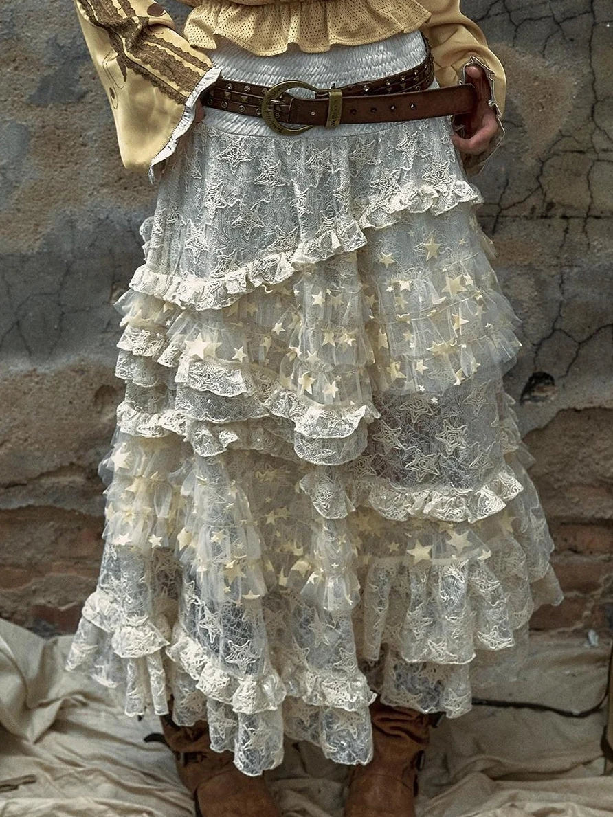 Vintage Lace High Waist Romantic Tiered Tulle Dress