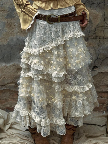 Vintage Lace High Waist Romantic Tiered Tulle Dress
