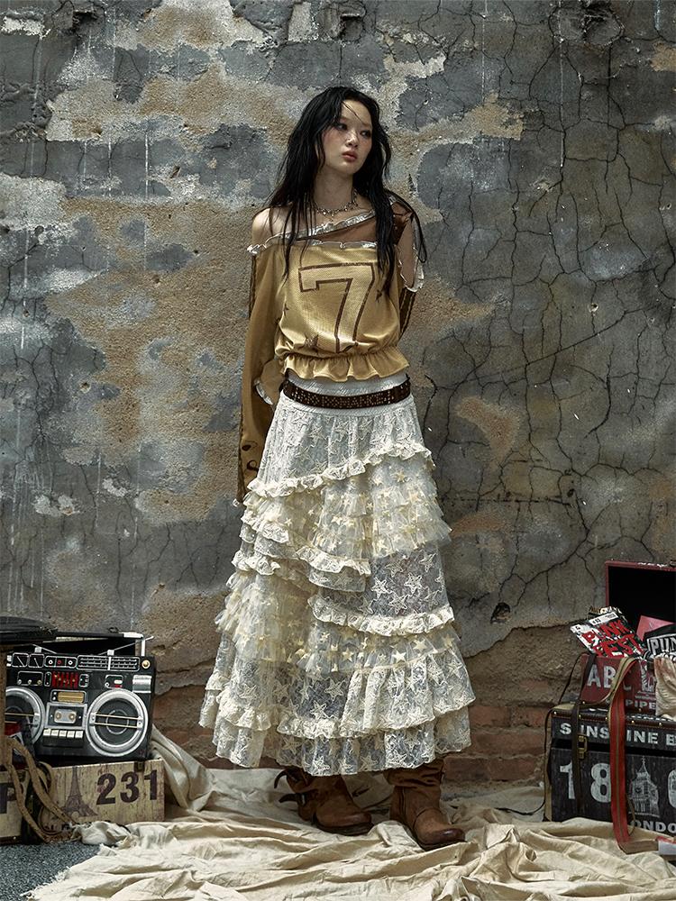 Vintage Lace High Waist Romantic Tiered Tulle Dress