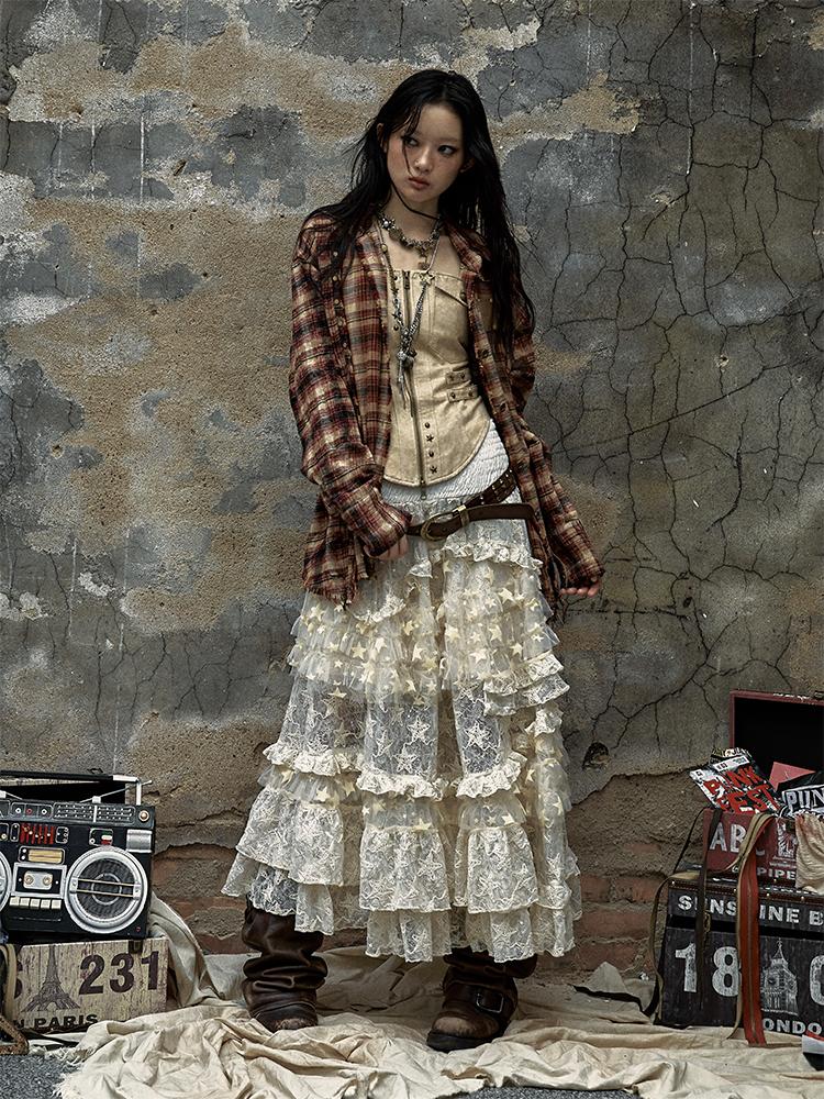 Vintage Lace High Waist Romantic Tiered Tulle Dress