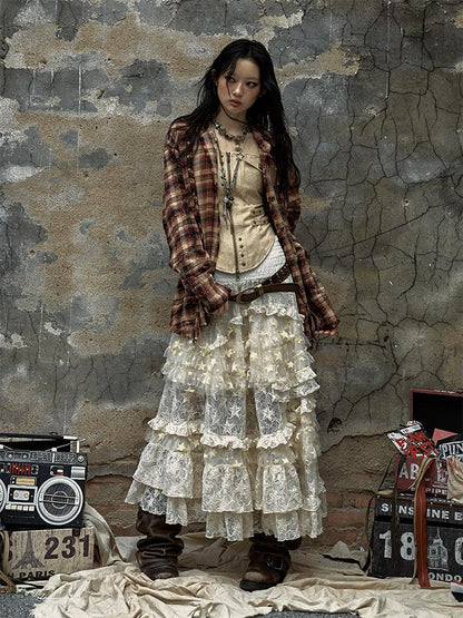 Vintage Lace High Waist Romantic Tiered Tulle Dress