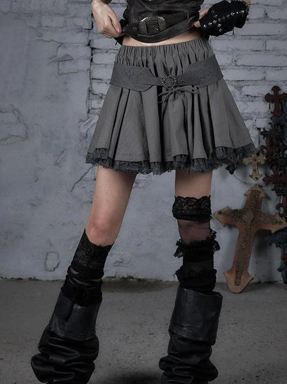Vintage Lace Patchwork Washed Mini Puff Skirt