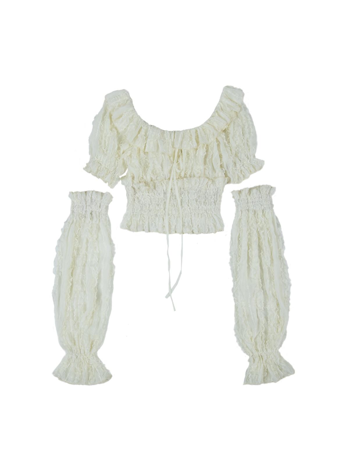 Vintage Lace Puff Sleeve Off Shoulder Blouse Top