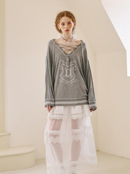 DIDDI MODA Vintage Lace Trim Bow Tie Blouse
