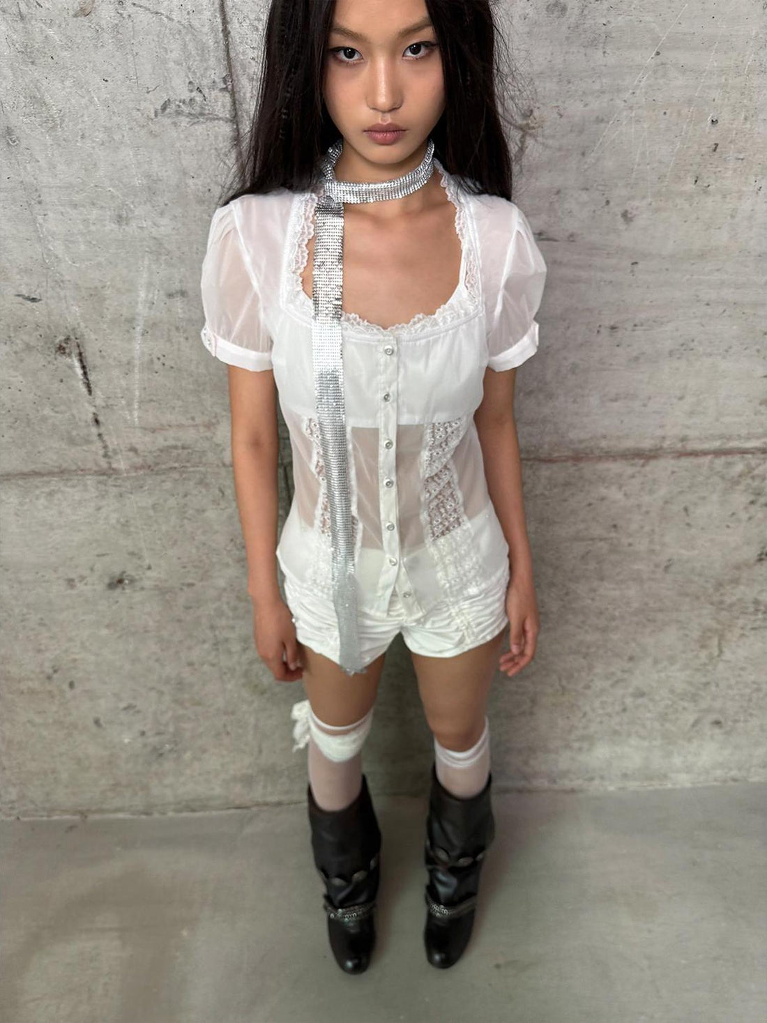 DoublePunch Vintage Lace Trim Princess Sleeve Blouse With Square Neck