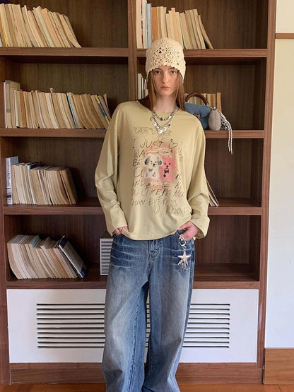 Vintage Lace Trimmed Distressed Relaxed Fit Jeans