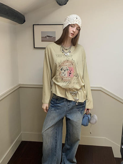 DIDDI MODA Vintage Lace Trimmed Distressed Relaxed Fit Jeans