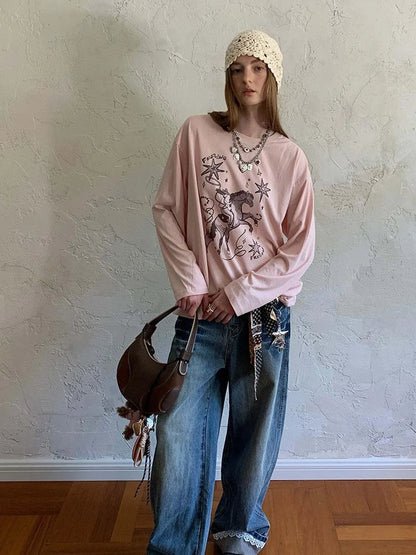 Vintage Lace Trimmed Distressed Relaxed Fit Jeans