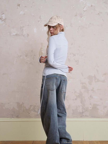 DIDDI MODA Vintage Lace Trimmed Distressed Relaxed Fit Jeans