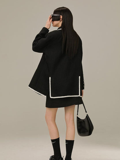 DIDDI MODA Vintage Lace Trimmed Knit Blazer With Multi Pockets