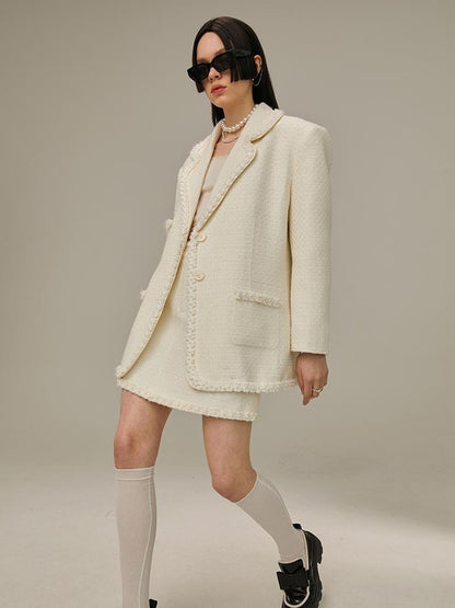 DIDDI MODA Vintage Lace Trimmed Knit Blazer With Multi Pockets