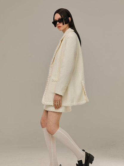 DIDDI MODA Vintage Lace Trimmed Knit Blazer With Multi Pockets