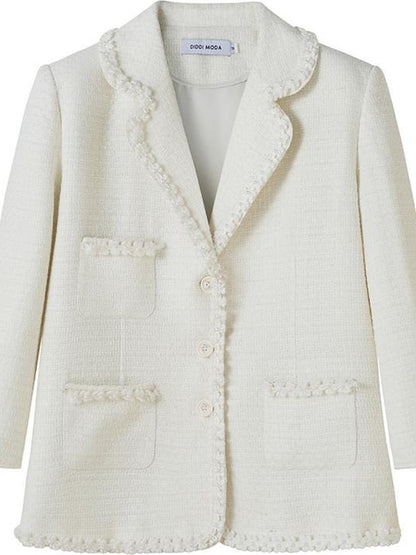 DIDDI MODA Vintage Lace Trimmed Knit Blazer With Multi Pockets