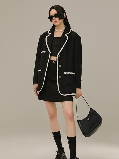 DIDDI MODA Vintage Lace Trimmed Knit Blazer With Multi Pockets