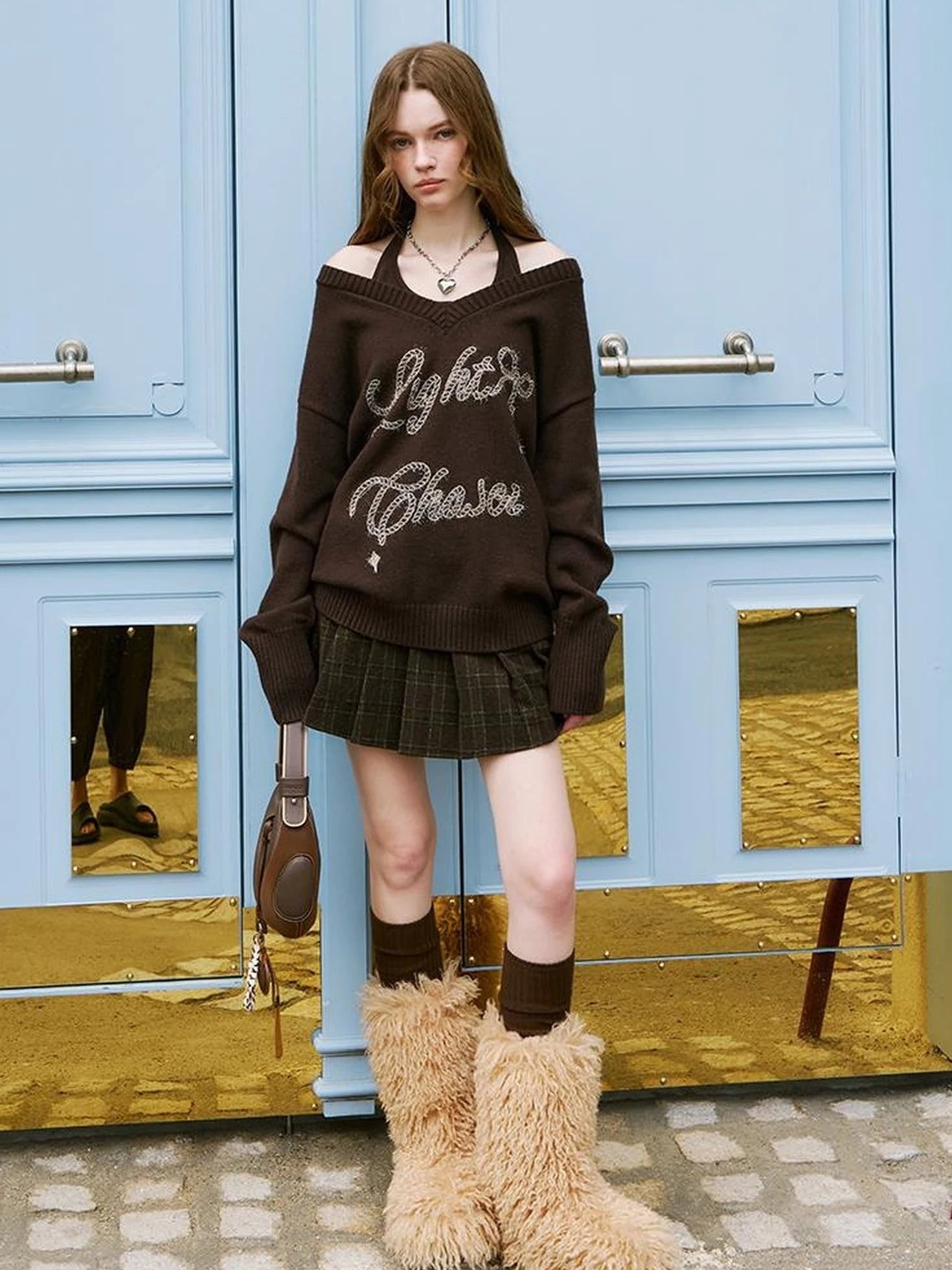 Vintage Leopard Knit Set Cardigan Skirt