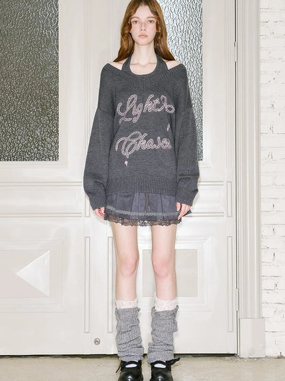 Vintage Leopard Knit Set Cardigan Skirt