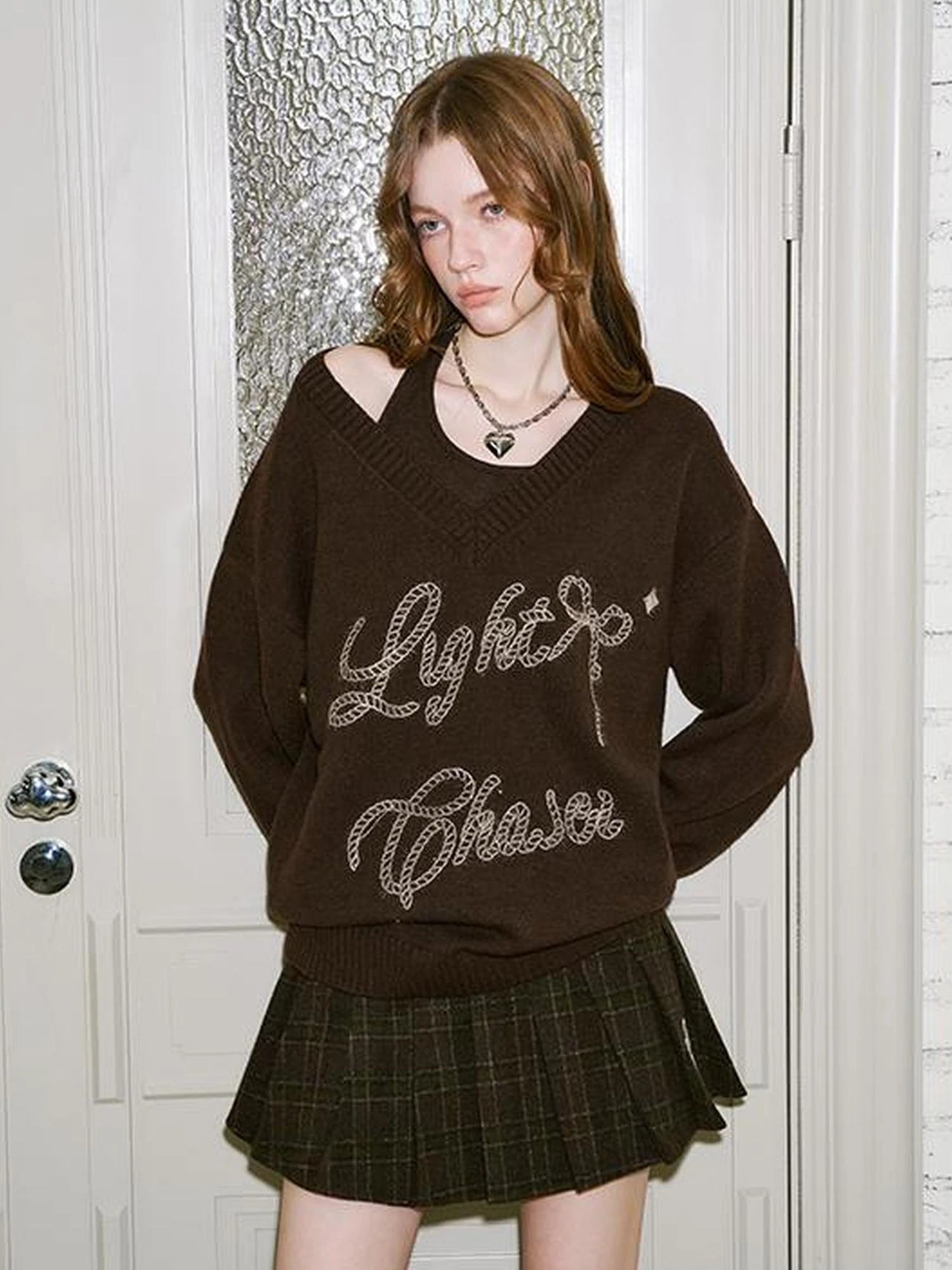 Vintage Leopard Knit Set Cardigan Skirt