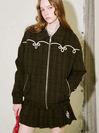 Vintage Leopard Knit Set Cardigan Skirt