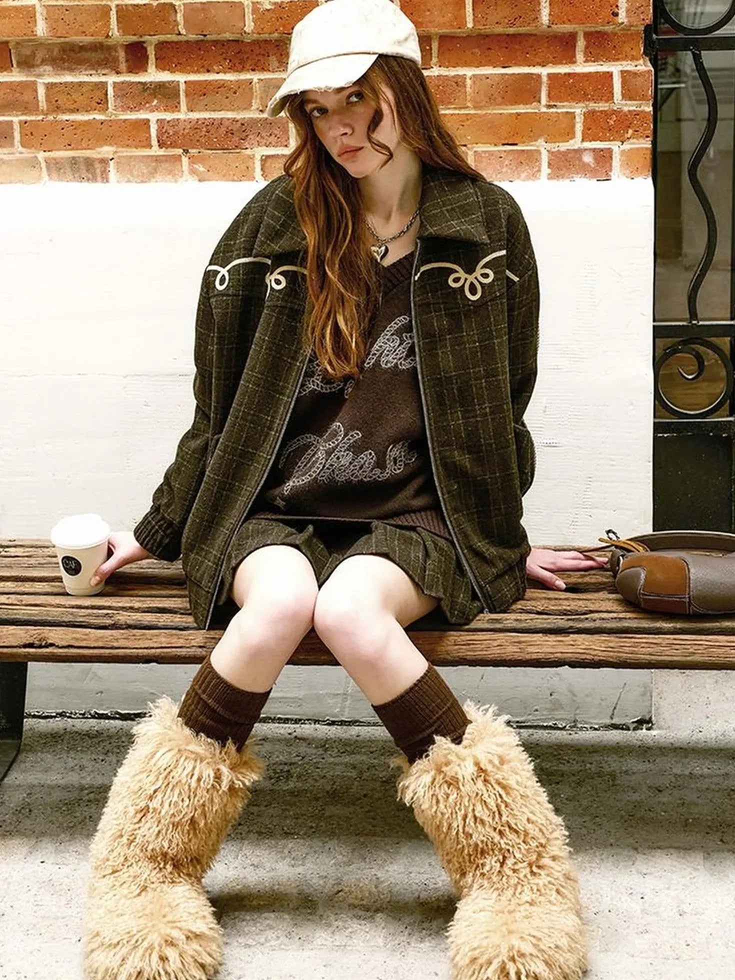 Vintage Leopard Knit Set Cardigan Skirt