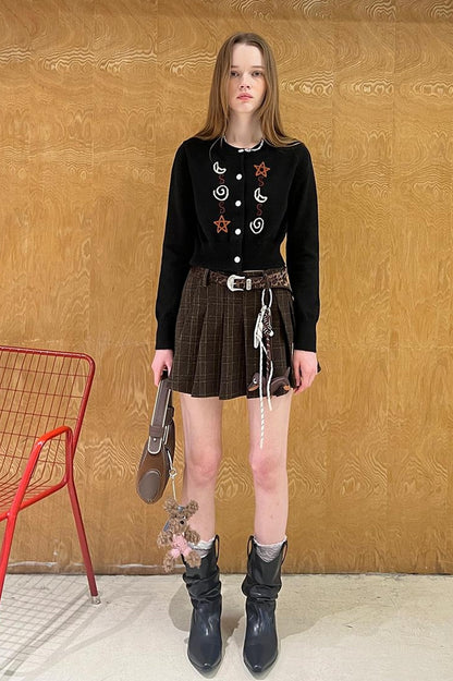 DIDDI MODA Vintage Leopard Knit Set Cardigan Skirt
