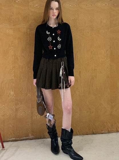 Vintage Leopard Knit Set Cardigan Skirt