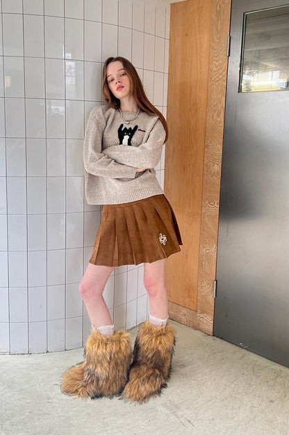DIDDI MODA Vintage Leopard Knit Set Cardigan Skirt
