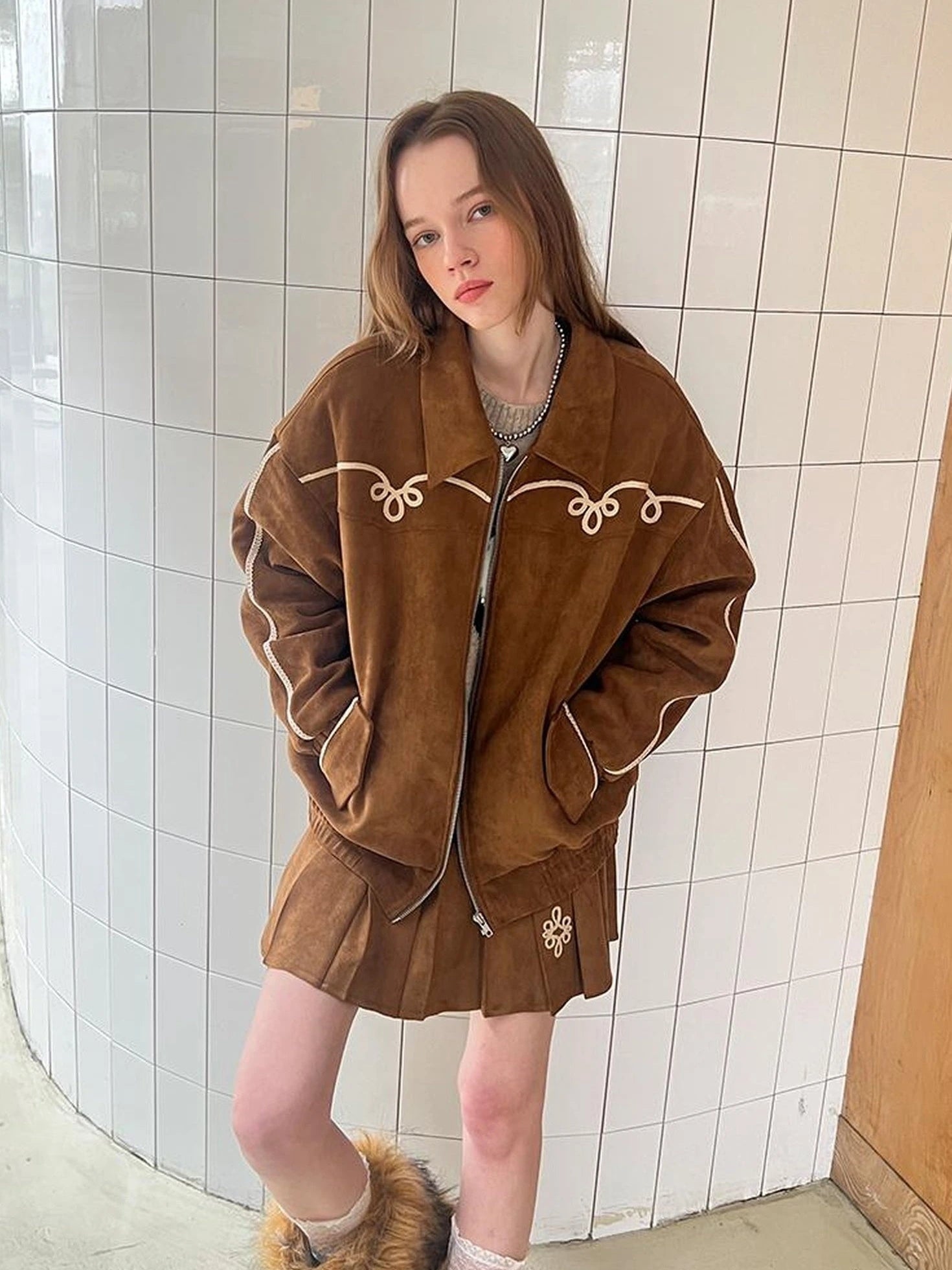 Vintage Leopard Knit Set Cardigan Skirt