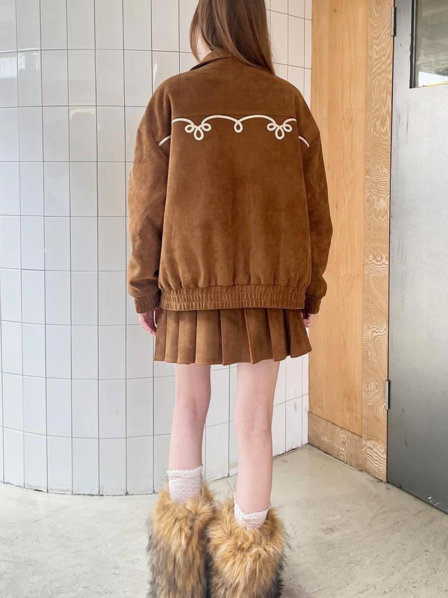 Vintage Leopard Knit Set Cardigan Skirt