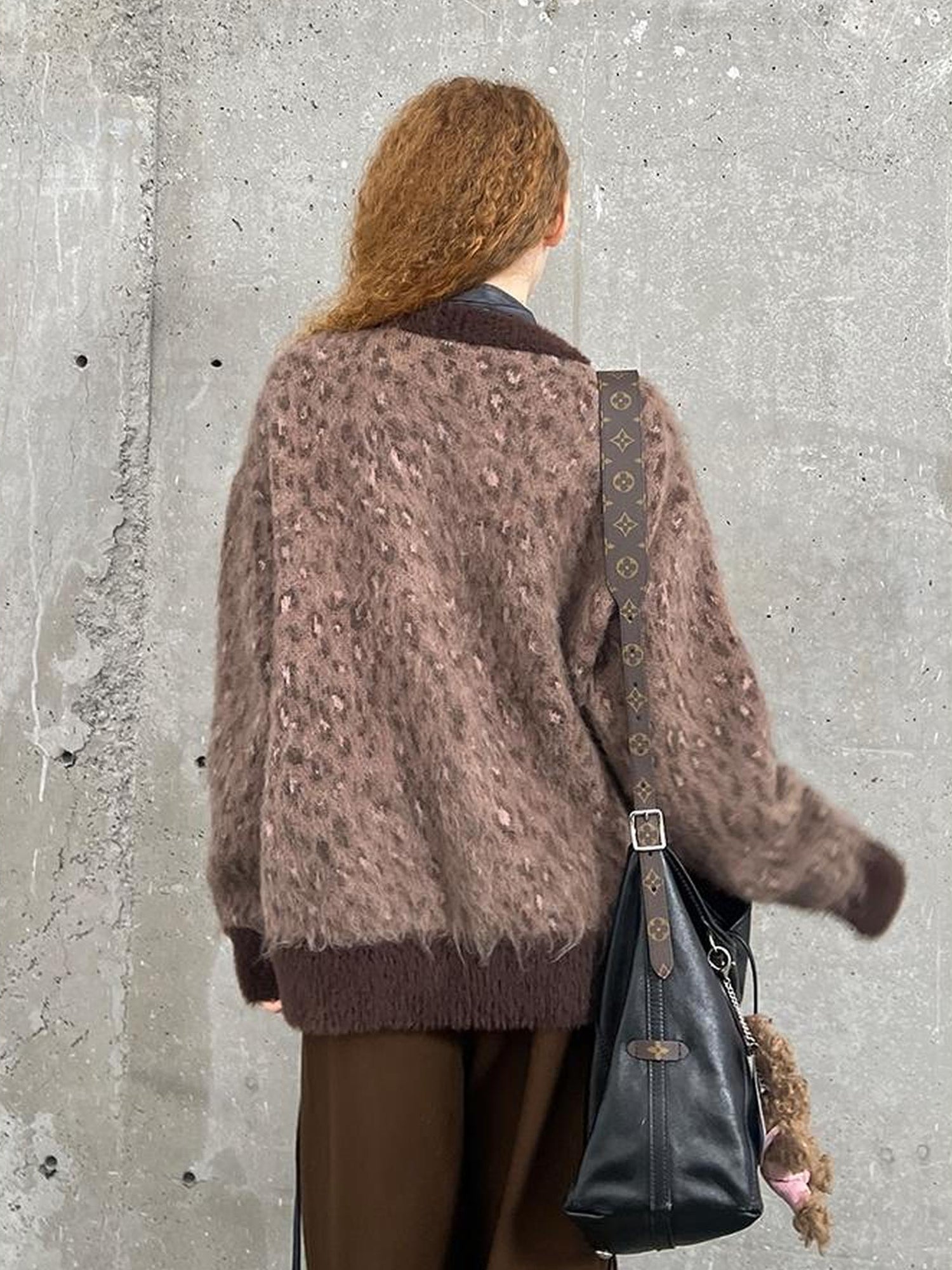 DIDDI MODA Vintage Leopard Print Knit Cardigan With Wooden Buttons