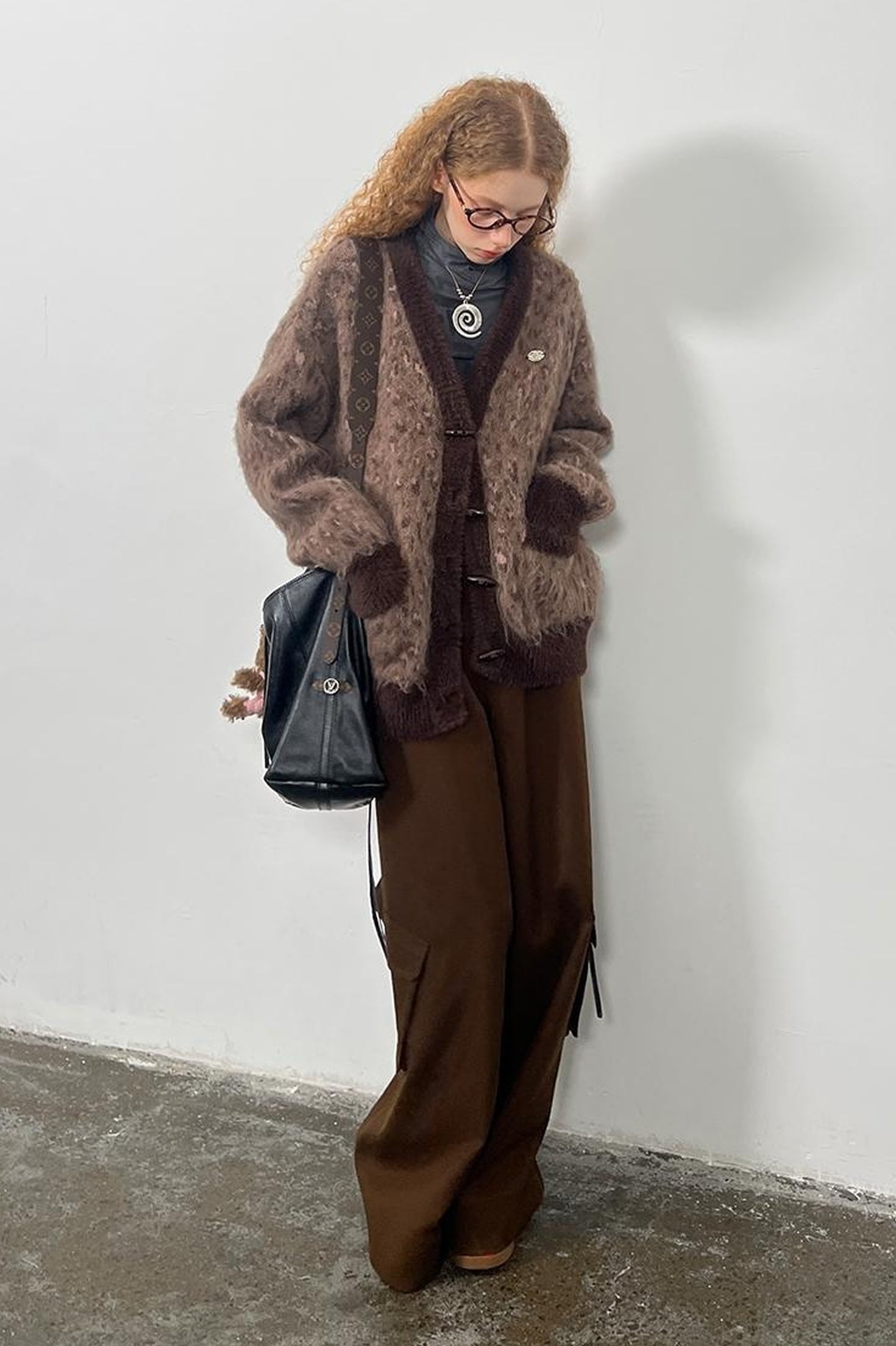 DIDDI MODA Vintage Leopard Print Knit Cardigan With Wooden Buttons