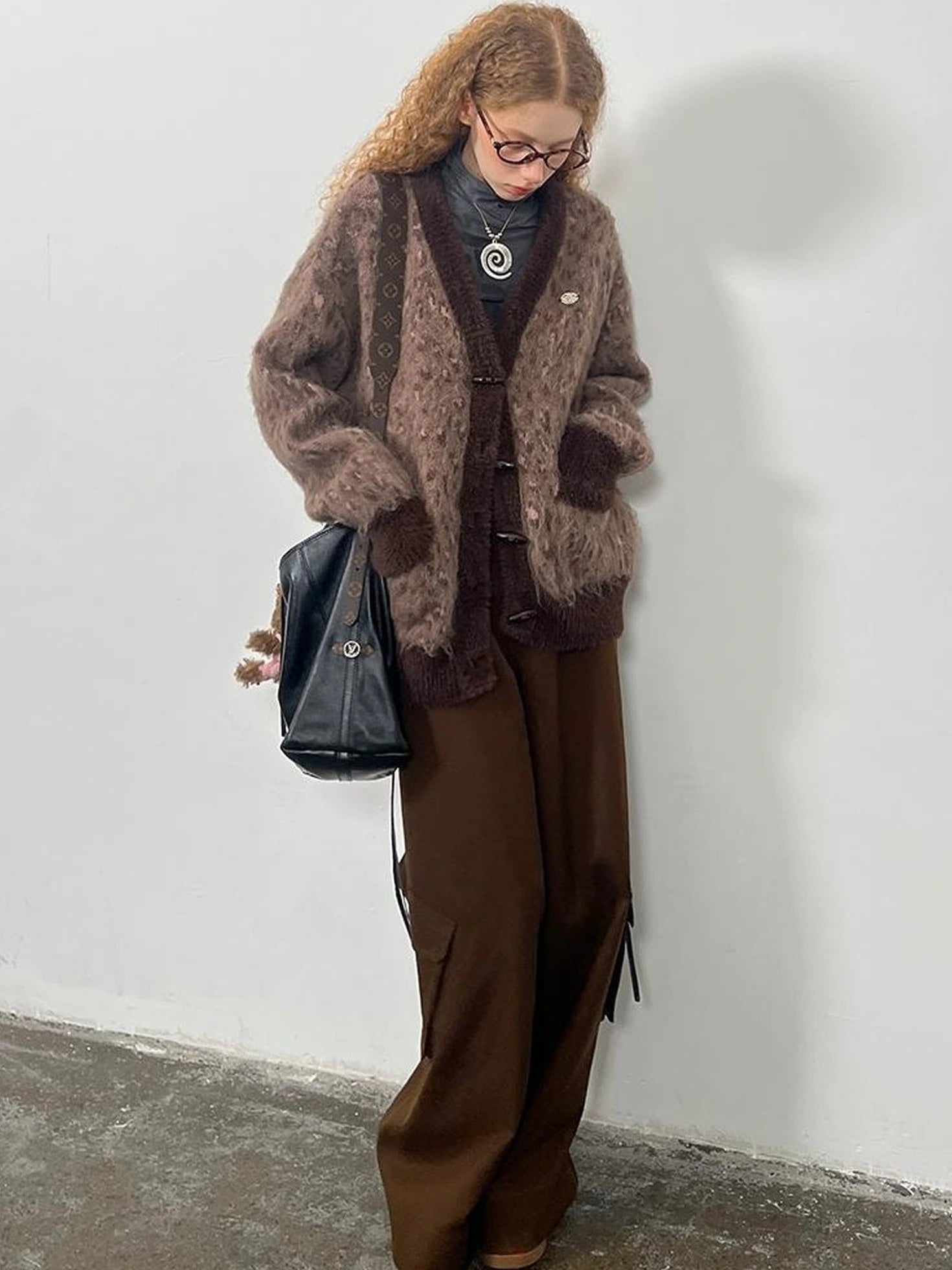 Vintage Leopard Print Knit Cardigan With Wooden Buttons