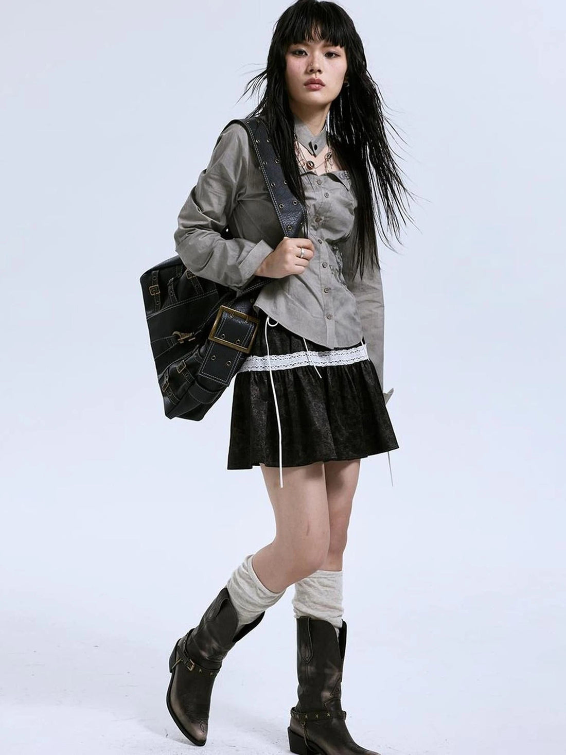 Vintage Linen Cotton Burnout A Line Skirt With Lace Trim Drawstring Waist