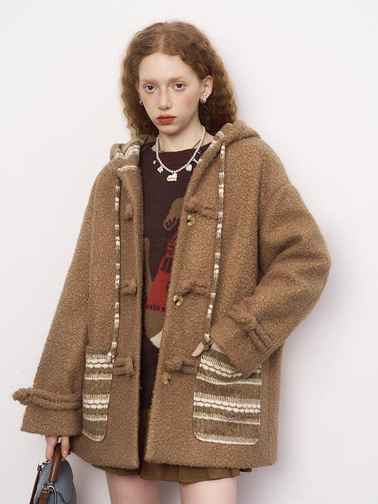 DIDDI MODA Vintage Loop Hooded Wool Coat